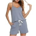 thumbnail image 2 of cfhntfmh Pajama Sets for Women Spaghetti Strap Scoop Neck Sleeveless Sleepwear Camisole Loose Shorts 2 Piece Pjs Sets, 2 of 7