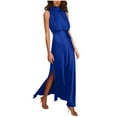 thumbnail image 2 of Lenago Robes Grande Taille pour Invitées de Mariage pour Femmes Mode Femmes Été Uni Décontracté Col Rond Sans Manches Fente Haute Robe Maxi Robes d'Été de Plage en Liquidation, 2 of 7