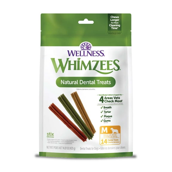 Wellness WHIMZEES Stix Dog Dental Treats, Medium Size Stick, (14 Count)