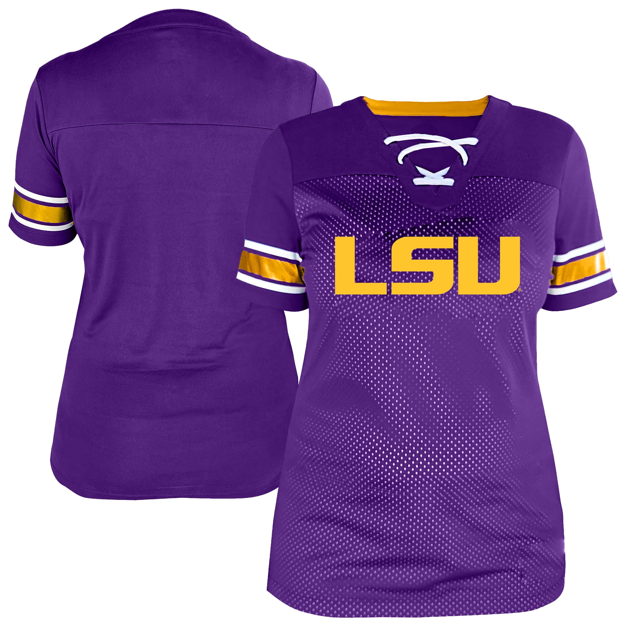 Women's Fanatics Purple LSU Tigers Plus Size Mesh Overlay Lace-Up Jersey T-Shirt