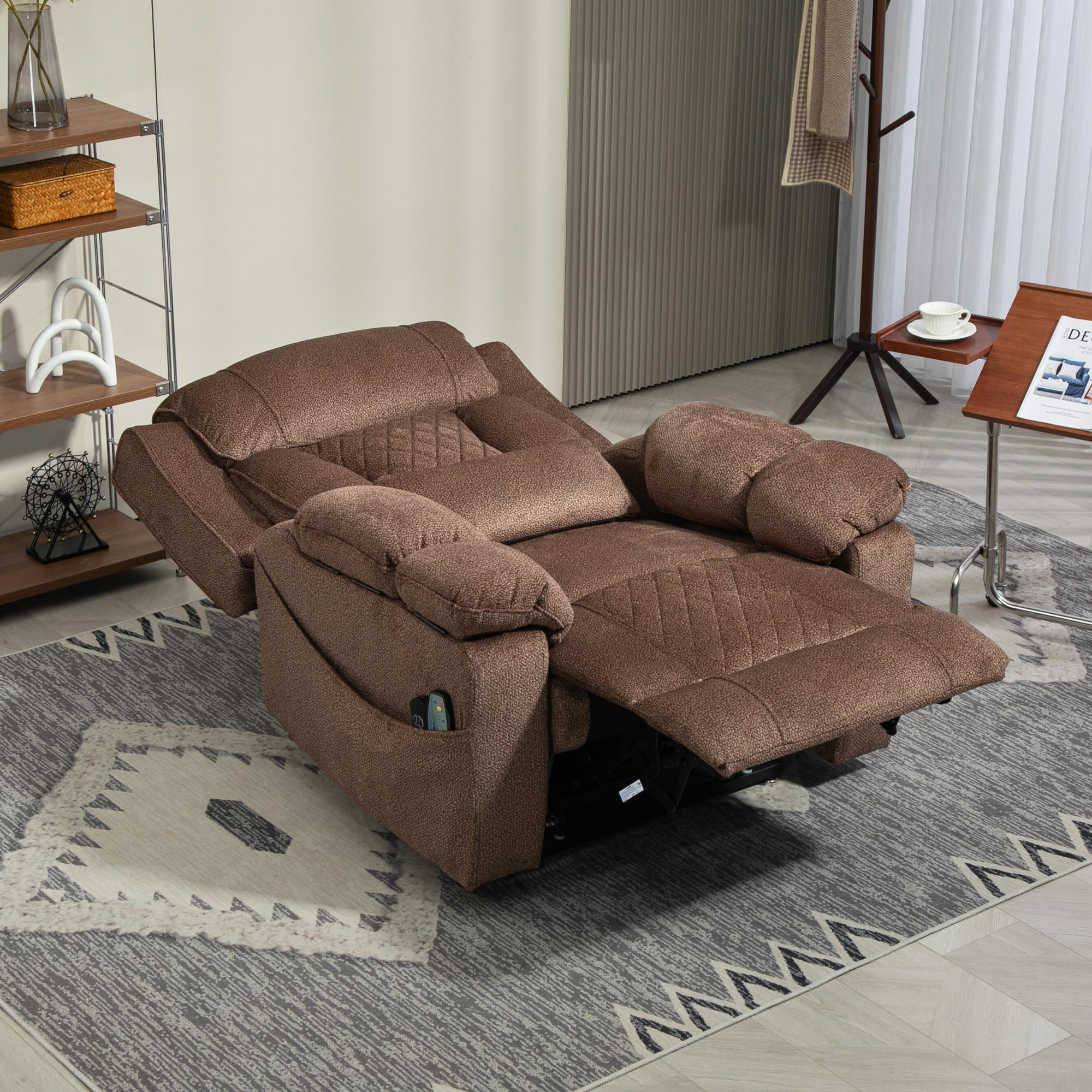 Lift Chair for Elderly Big Man Recliner Adult 28-Inch Wide Seat – Lay Flat Lift Recliner with Heat Massage - Flip Arm Storage Cup Holders - USB Type C Charging - Big Tall 400 lbs