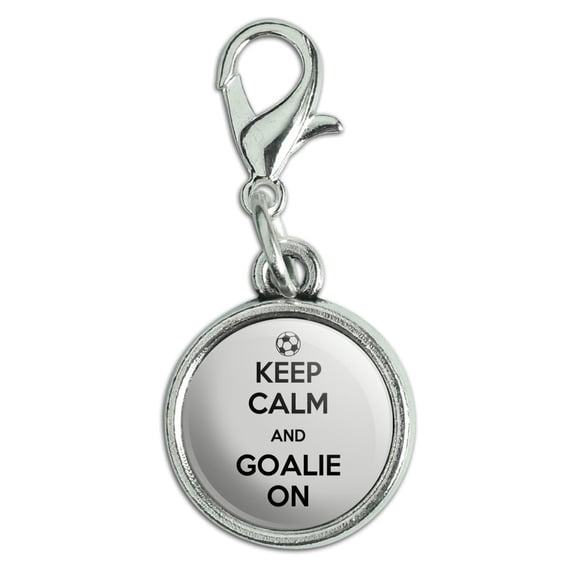 Keep Calm And Goalie On Soccer Antiqued Bracelet Pendant Zipper Pull Charm with Lobster Clasp