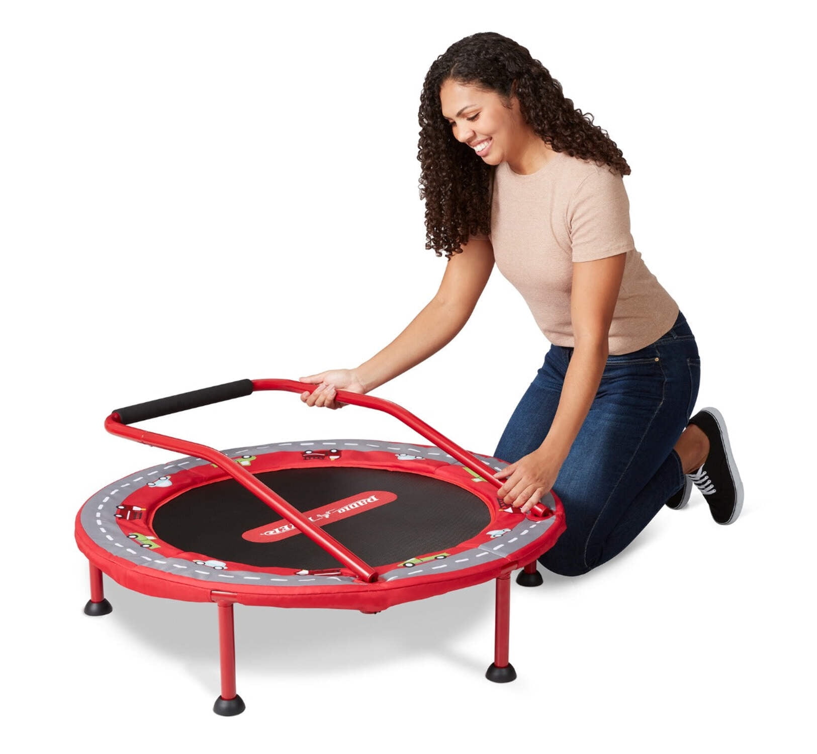 Radio Flyer 2-in-1 Kids' Trampoline with Racetrack Play Mat, 3 Feet Wide