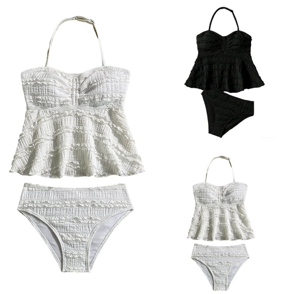 Rvusndi Girls Tankini 2 Piece Swimsuit Halter High Waisted Ruffle Bathing Suit Comfortable Bikini Sets Kids Swimwear 15-16 Years