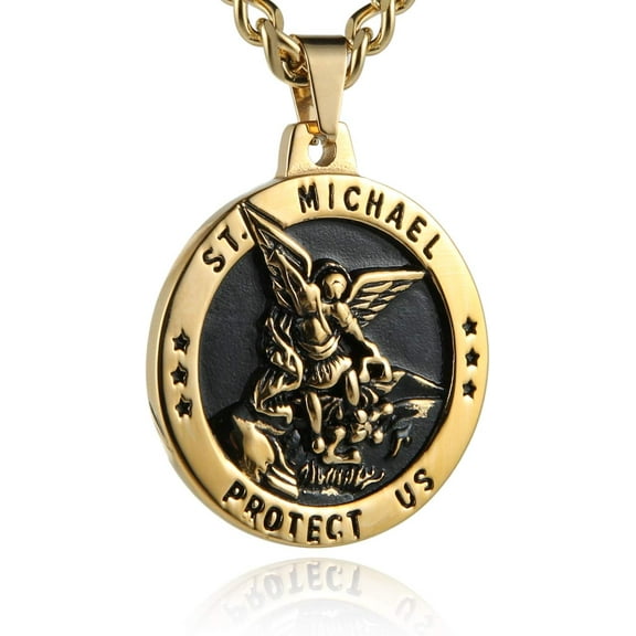 Saint Michael Necklace For Men Stainless Steel Retro Archangel Round Medal Pendant Necklace Jewelry Gift