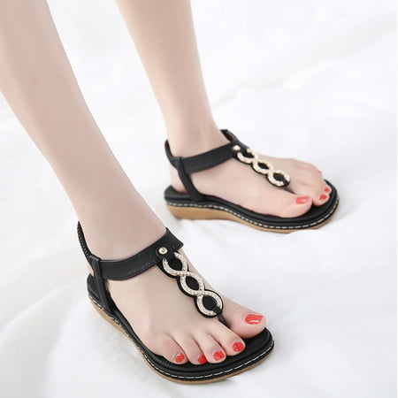 

HIBRO Women s Fashion Casual Summer Crystal Low Heels Sandals Flip Flop Beach Shoes