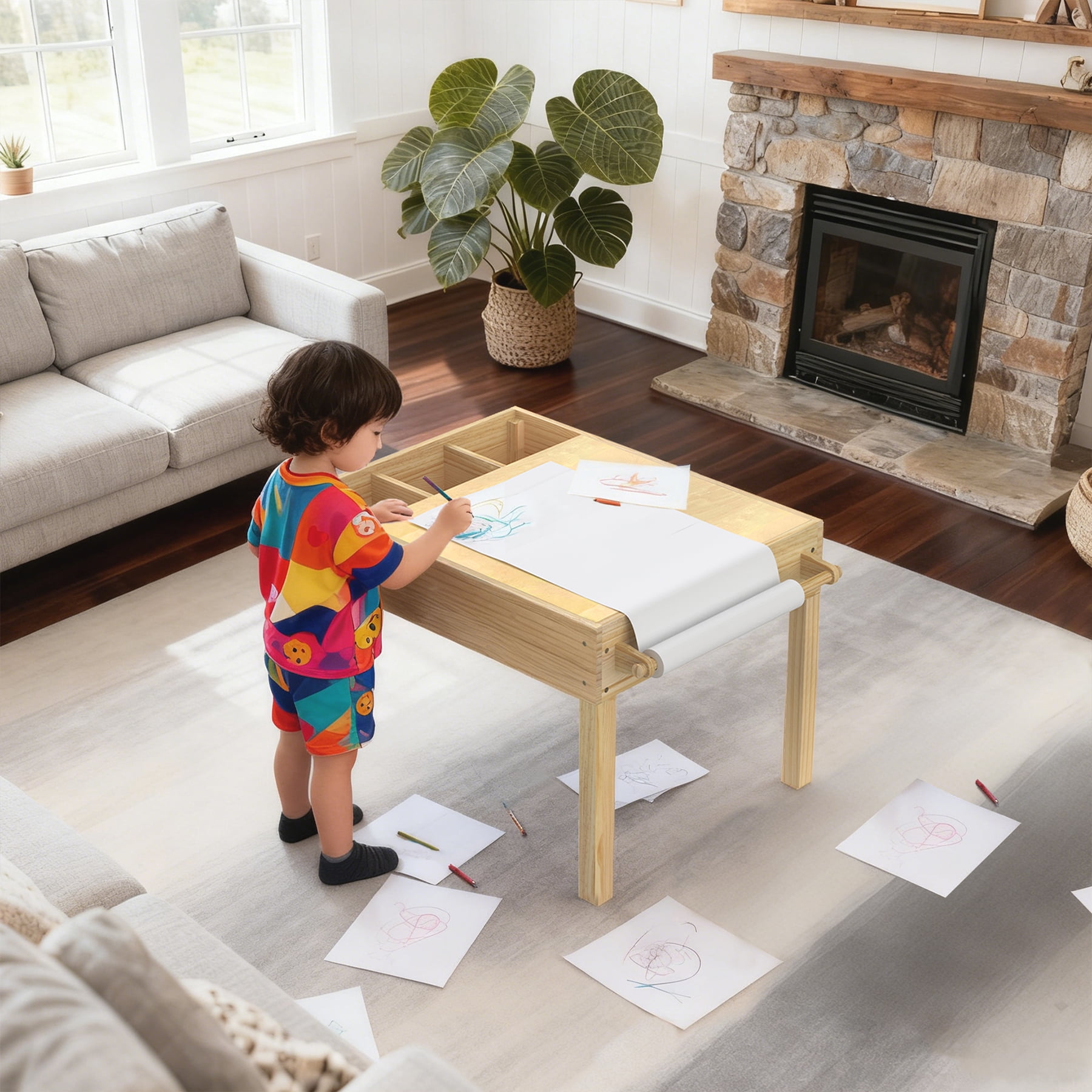 GDLF Light Table for Kids, 3-in-1 Kids Activity Table with Storage, LED Sensory, Building Brick & Art Table with Paper Roll Holder for Ages 3+