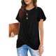 thumbnail image 4 of Camiseta de manga corta con cuello redondo para mujer, remera holgada informal con pliegues, camisetas de calle de Color sólido para mujer 2022, 4 of 5