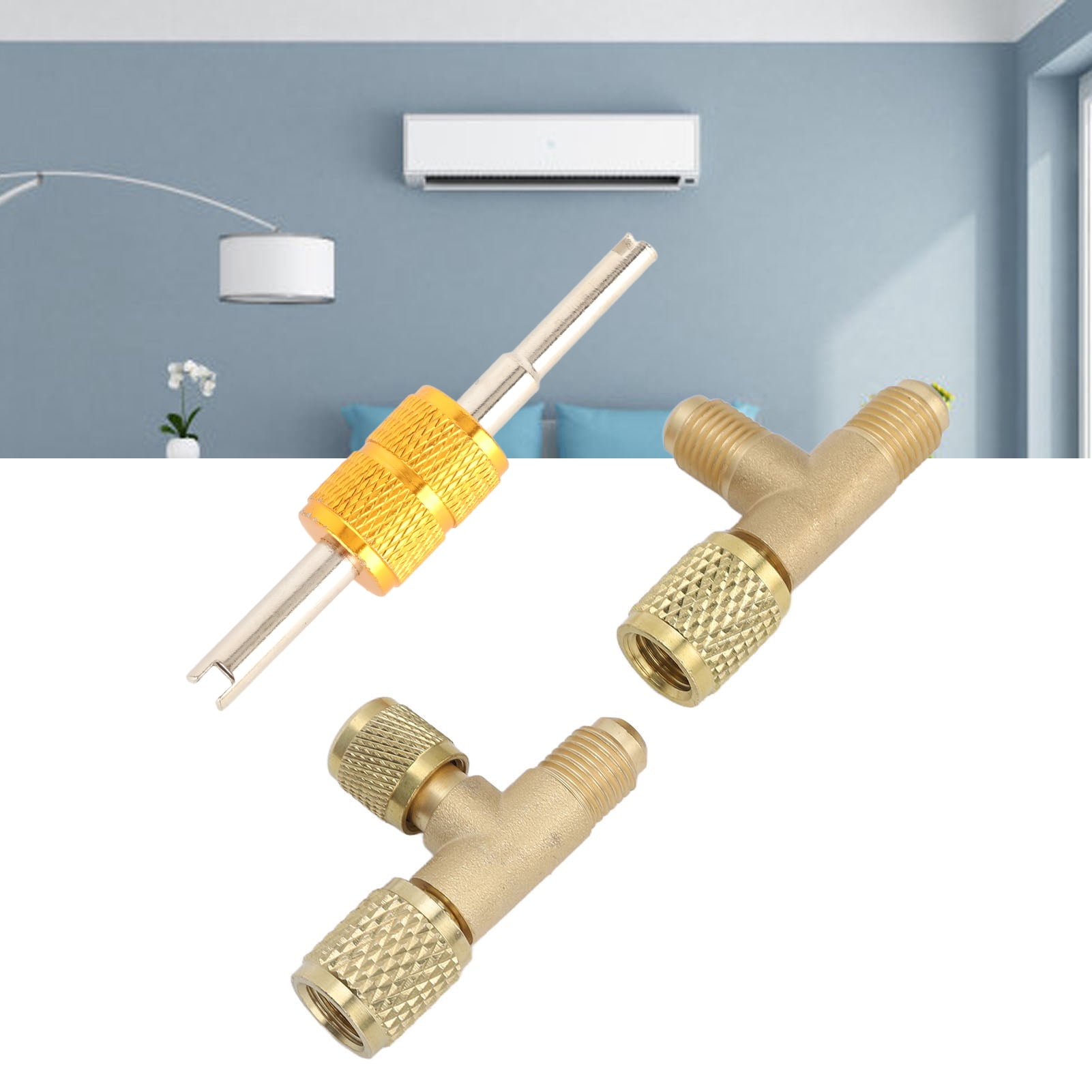 Brass Tee Adapter, Rustproof Quick Coupler Access Tee Leakproof 1/4SAE Interface Better Fluoride Effect  For Vacuum Gauge