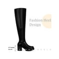 thumbnail image 6 of BLISSFUL STEP Women's Boots Faux Leather Thigh High Chunky Heel Side Zipper Boots Black 8.5, 6 of 7
