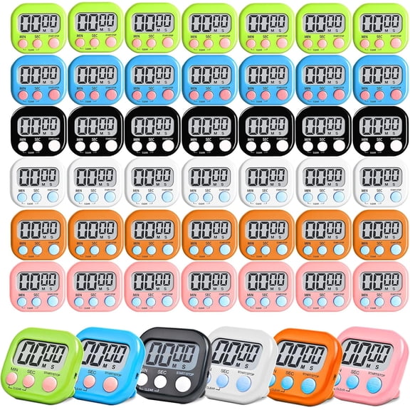 48 Pcs Digital Kitchen Timer Bulk, Small Magnetic Backing Stand Timer, Large Digits Egg Timers LCD Display Loud Alarm Stopwatch Timers Classroom Count up Countdown Timers for Office Cooking