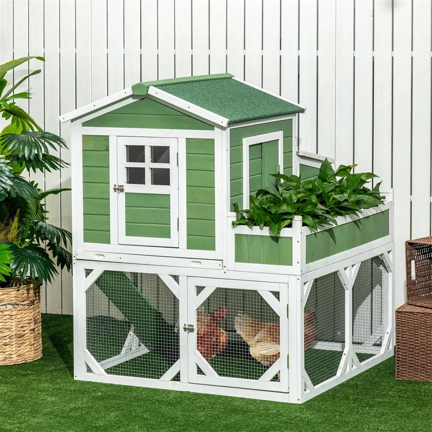 Demi Bonn 49" Small Wooden Chicken Coop with Garden Space, Outdoor Hen House for 2-4 Chickens, Large Rabbit Hutch, Green