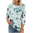 thumbnail image 2 of Womens Tops Printed T-shirt 3/4 Sleeves Blouse Round Neck Casual Top,Tops for Women Green, 2 of 5