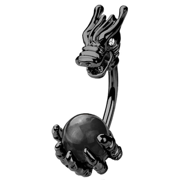 Body Accentz Dragon Claw Belly Button Ring, 14G Surgical Steel, Black, 3/8 Inch Length