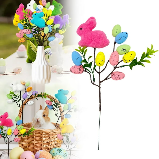 Cqxid Artificial flowers Under $5 Easter Egg Branches Bunny For Spring Decorations Artificial Easter Stems Twig Branches For Easter Table Centerpieces