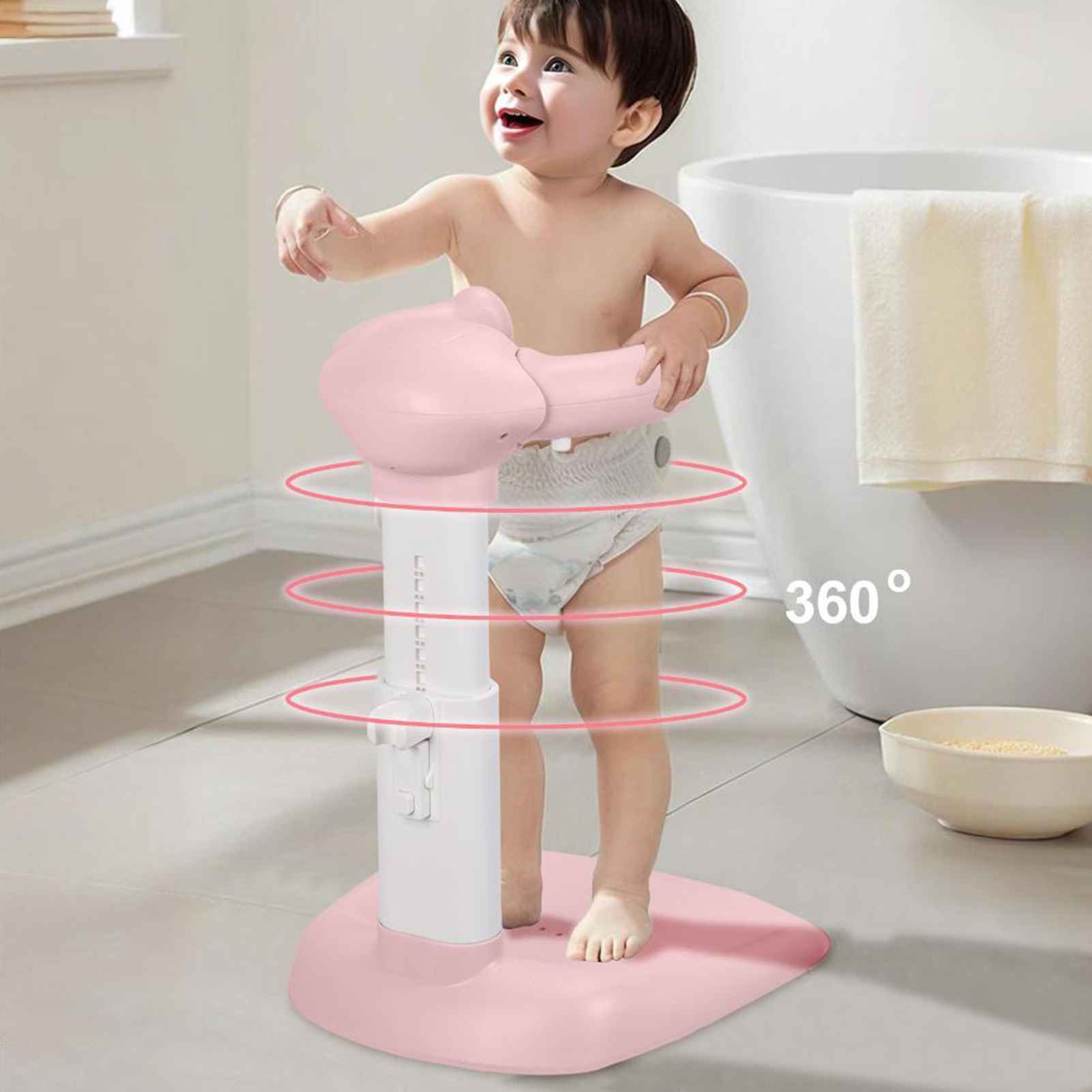 Foldable Baby Shower Stand Adjustable Height Anti Slip Pad 6 to 36 Months Bathing Support