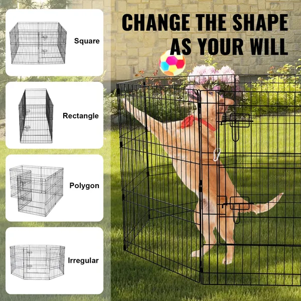Foldable 8-Panel Dog Playpen, 30"H x 24"W Metal Pet Exercise Fence for Indoor & Outdoor Use, Includes Door, Bottom Pad, Top Cover