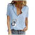 thumbnail image 1 of Mujeres Impreso Manga Corta Botón Suelto Turndown Collar Camisa Blusa Sólida Tops OAVQHLG3B Store lin121212, 1 of 5