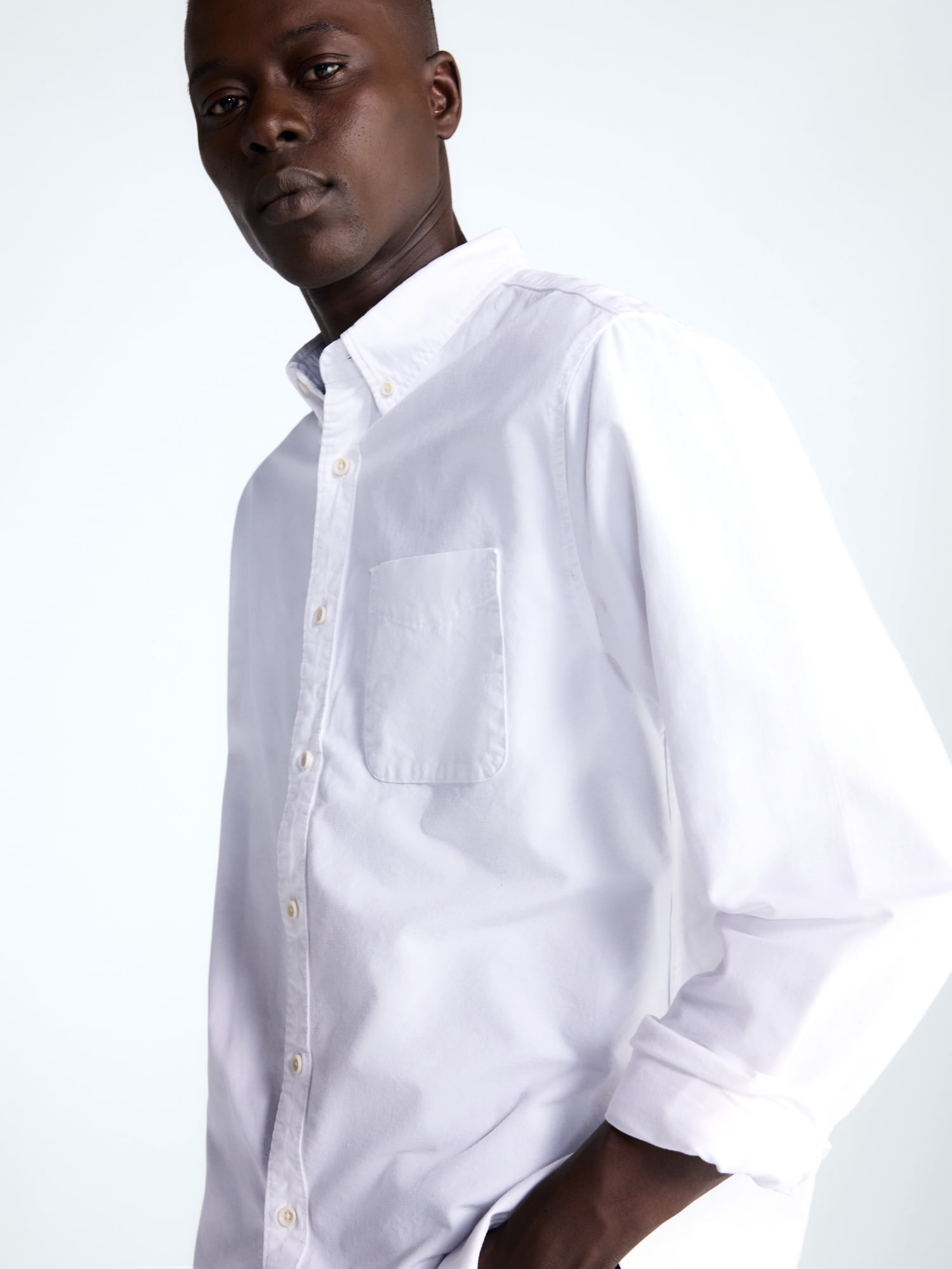 Free Assembly Men's Cotton Button Down Oxford Shirt with Long Sleeves, Sizes XS-3XL