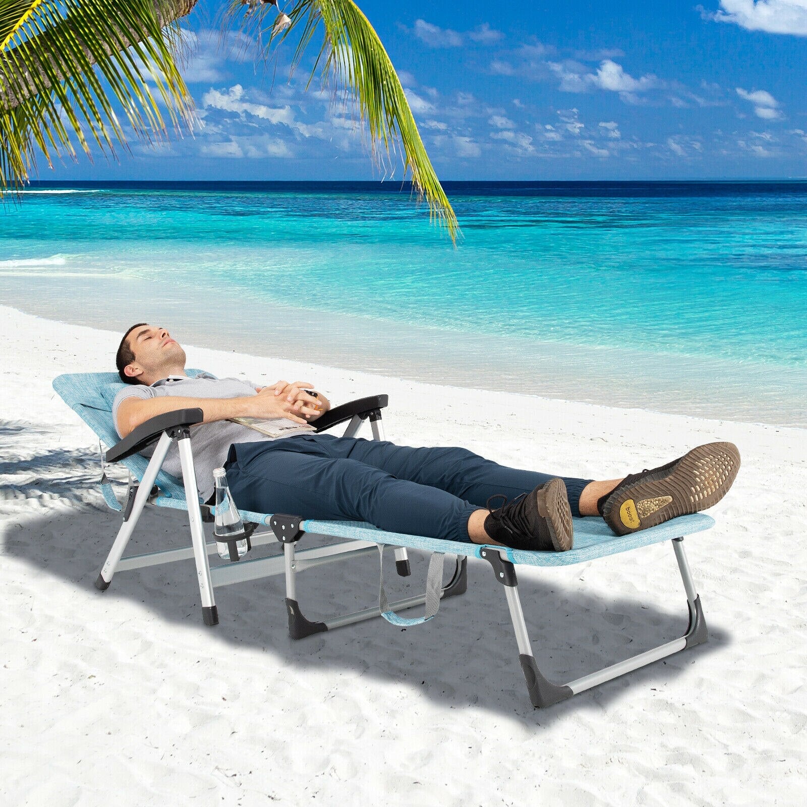 Beach Chaise Lounge Chair Patio Folding Recliner w/ 7 Adjustable Positions - image 3 of 6