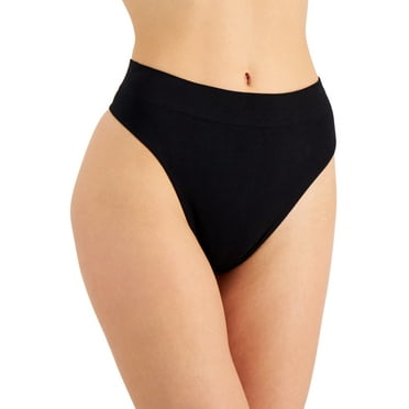 Jenni Women’s Seamless Ribbed Hi-Cut Thong, Black, Small
