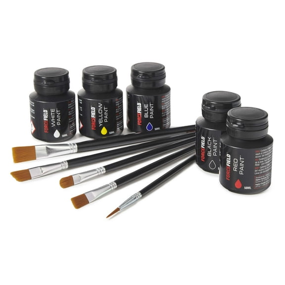 Forcefield Customization Paint Kit for Shoes and Gear includes 5 paint colors, 5 brushes and how-to guide