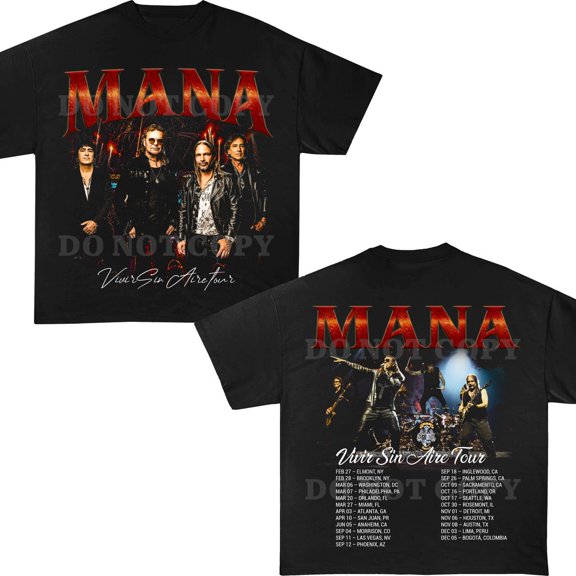 Mana Vivir Sin Aire Tour 2026 T-Shirt, Maná Rock Band Concert Tee