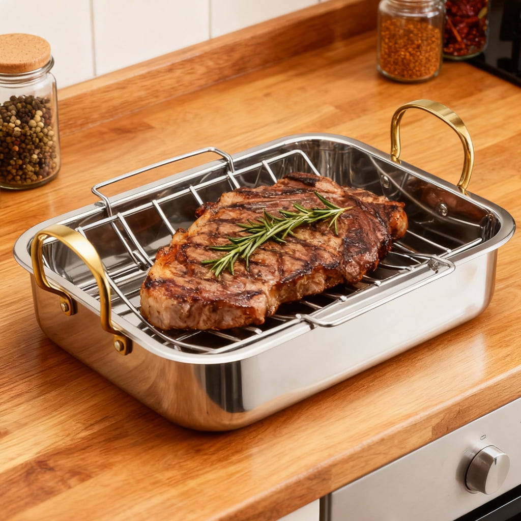 lanema Multipurpose Grill Pan Thicken For Safe Placement On Heat Sources Antirust Steel Promotes Cooking For Various Food