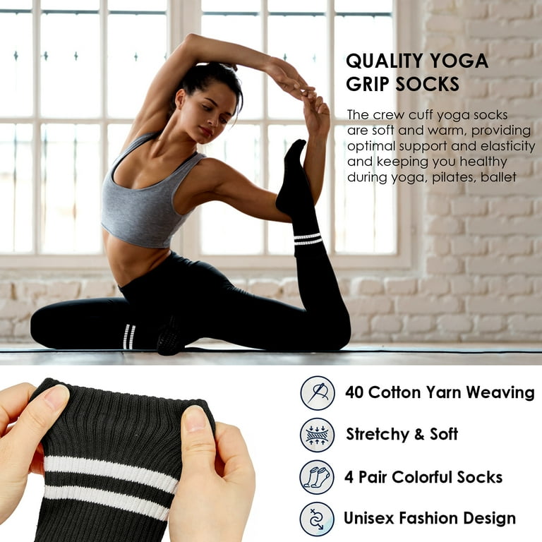 4 Pack Non Slip Grip Yoga Socks for Pilates, Barre, Home
