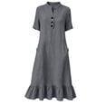thumbnail image 5 of ClodeEU Women's Linen Blend V Neck Half Sleeve Dress with Ruffle Hem,Solid Color Casual Midi Dress with Pockets Dark Gray,Women's Plus XL, 5 of 8
