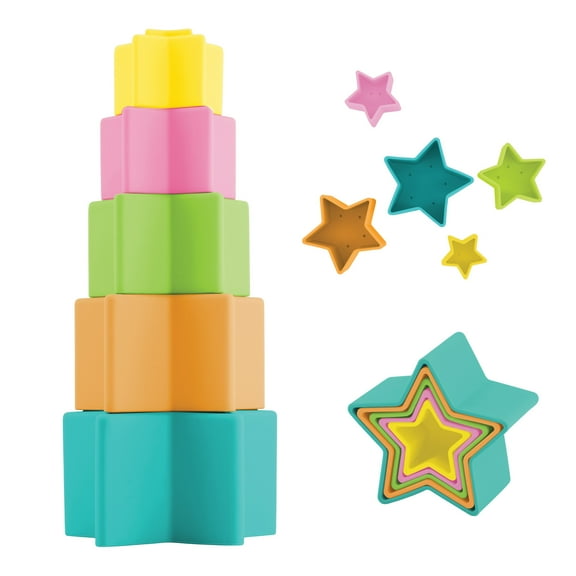 Infantino Stacking Star Rings Silicone Teething Toy, 6-12 Months, Multicolor, 5-Pack