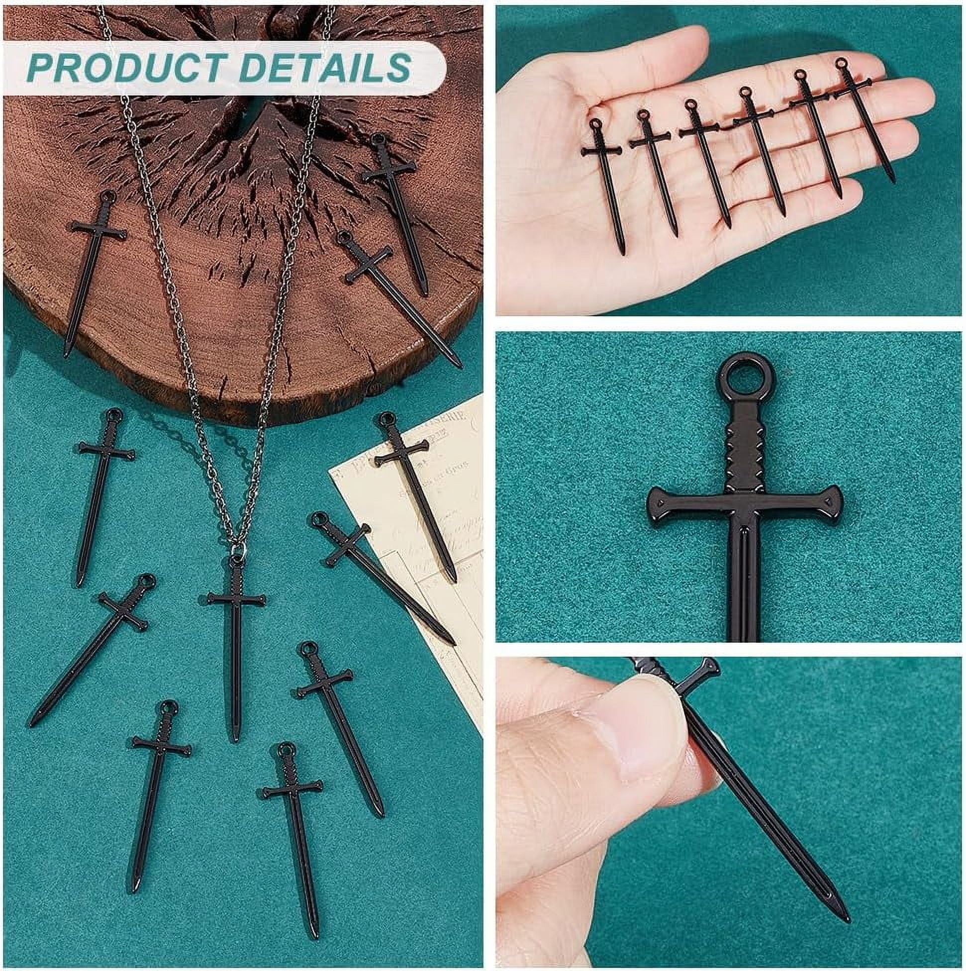 12 Pcs Punk Style Sword With Wing Charms - 41.5mm Stainless Steel Pendants For DIY Jewelry Making