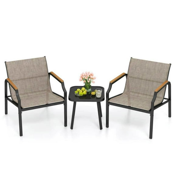 Spaco 3 Piece Outdoor Chair Set with Breathable Fabric Seat and Armrests, Patio Furniture Set for Patio, Garden, Backyard, Brown