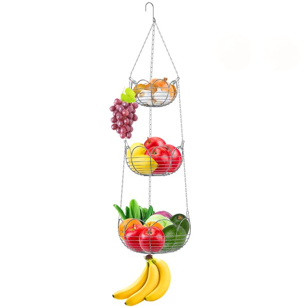 Simple Houseware Modern 3Tier Hanging Fruit Basket, Chrome