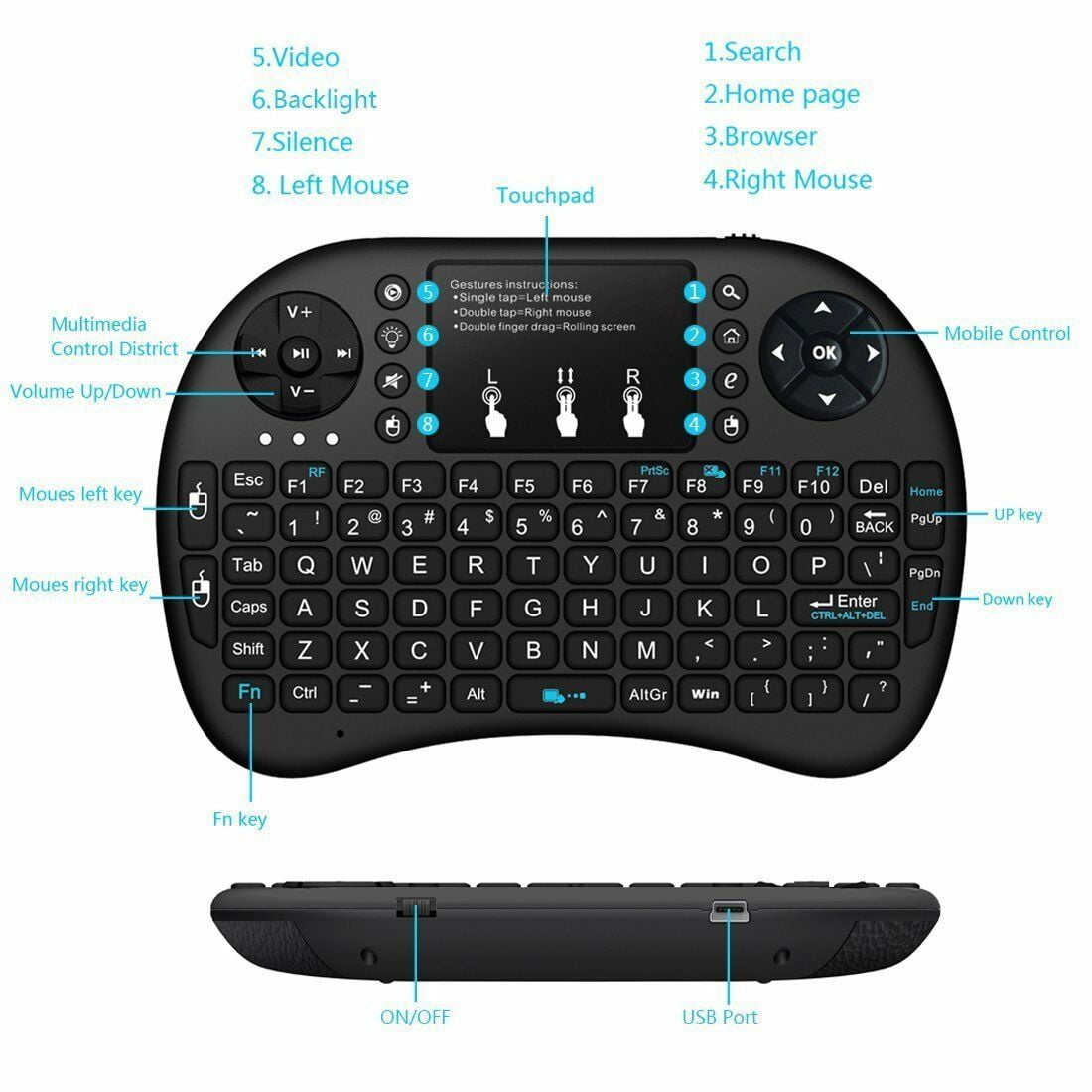 zich zorgen maken factor terras Mini Wireless Remote Keyboard Mouse for Samsung LG Smart TV Android Kodi TV  Box - Walmart.com