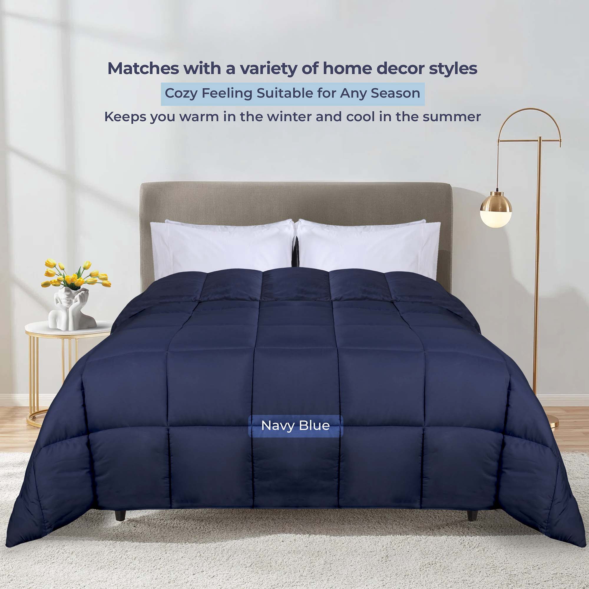 Superior Reversible Down Alternative Comforter, Twin, Navy Blue