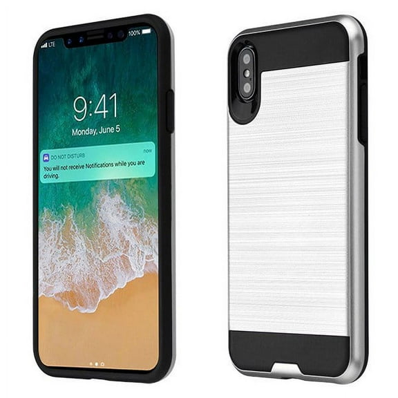 Apple iPhone Xs Max (6.5 inch) - Phone Case Protective Shockproof Brushed Hybrid Rubber Rugged Cover SILVER Slim Phone Case for Apple iPhone Xs Max