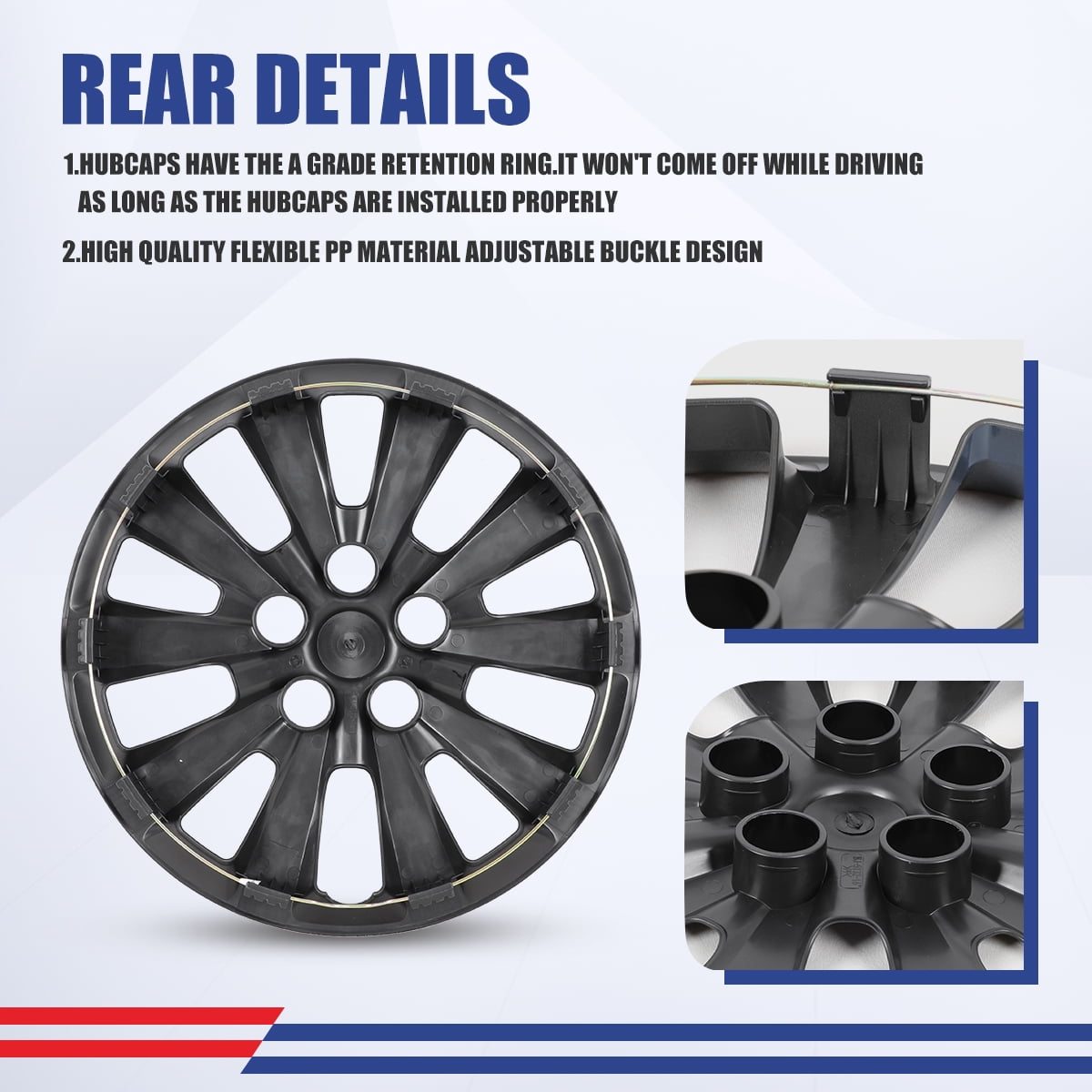 16 inch Set of 4 Hubcaps for Nissan Sentra 2013-2019,Wheel Rim Covers for Nissan Leaf 2011-2017,Snap on Installation,Black Lacquer & Blue Lacquer