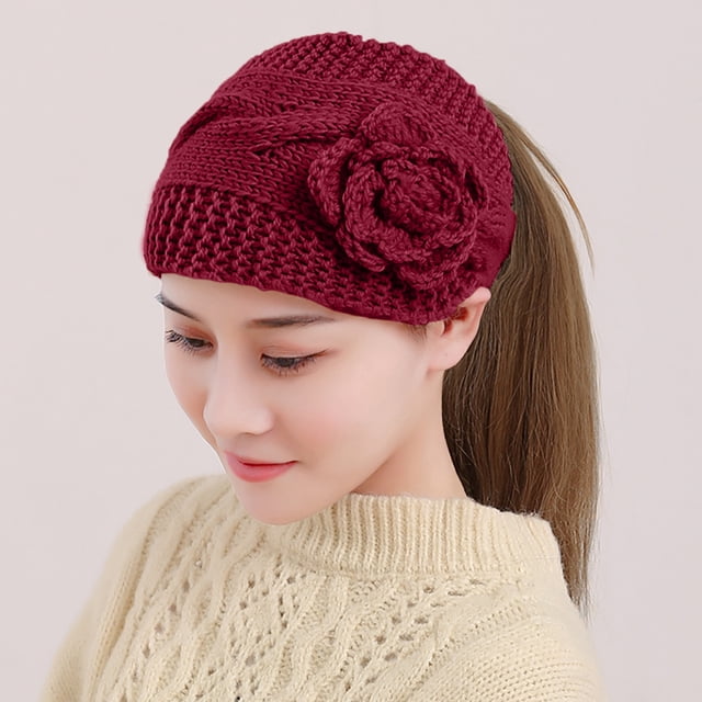 Jusqu'à 10$ Chapeaux Bomber Rouges Automne et Hiver Bandeau Tricoté Chaud Chapeau Fleur Bandeau Coiffe Bandeau Couvert
