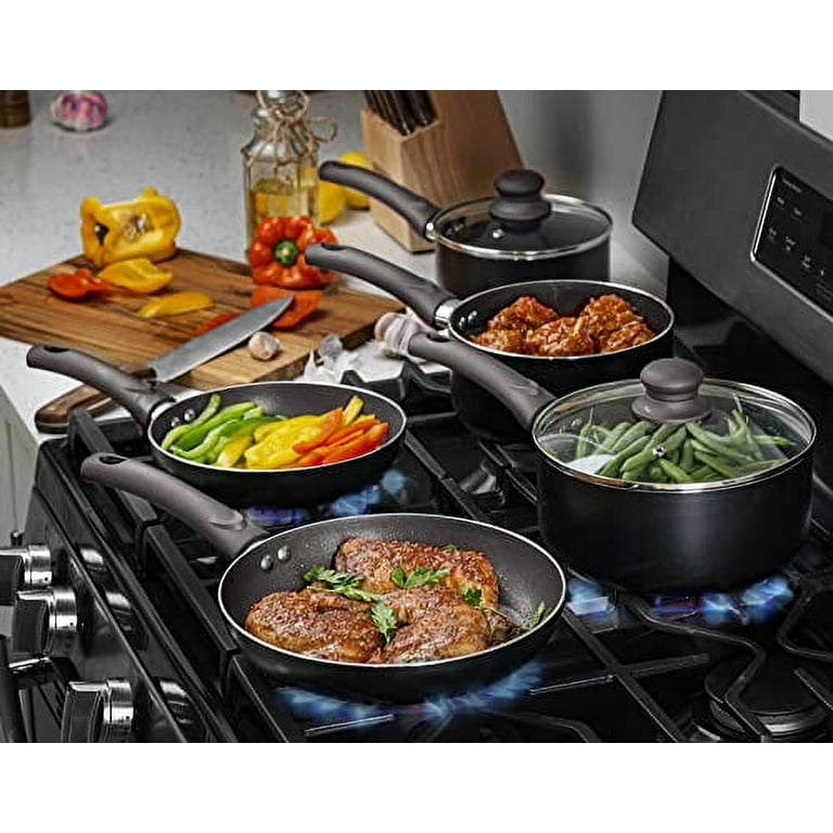 Pots and Pans Set, Aluminum Nonstick Cookware Set, Fry Pans, Casserole with Lid, Sauce Pan, and Utensils, 11 Piece Cooking Set (Black)