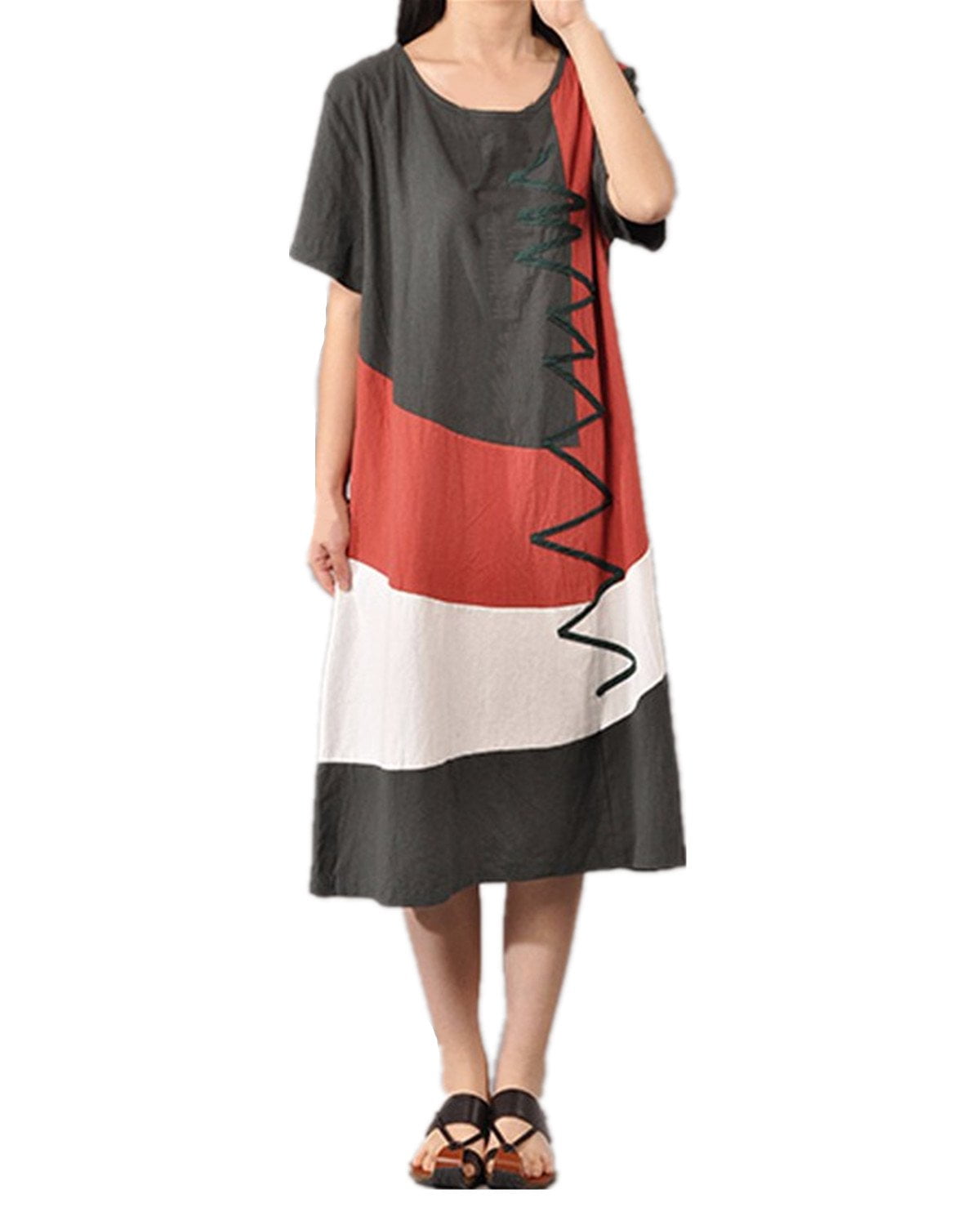 ZANZEA Women's Short Sleeve Two Side Hidden Pockets Long Maxi Dresses