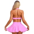 thumbnail image 2 of YONGHS Women's Shiny Metallic Halter Neck Crop Top + Mini Skirt Two Piece Rave Outfits Set Hot Pink L, 2 of 7