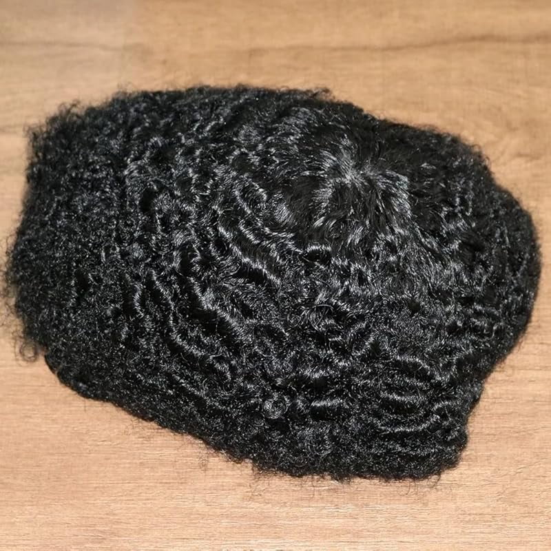 SIMBEAUTY Indian Remy Human Hair Curl Toupee 10x8inch for Men with Men Hair System Replacement Wig (1# Jet Black- 15MM Curly)