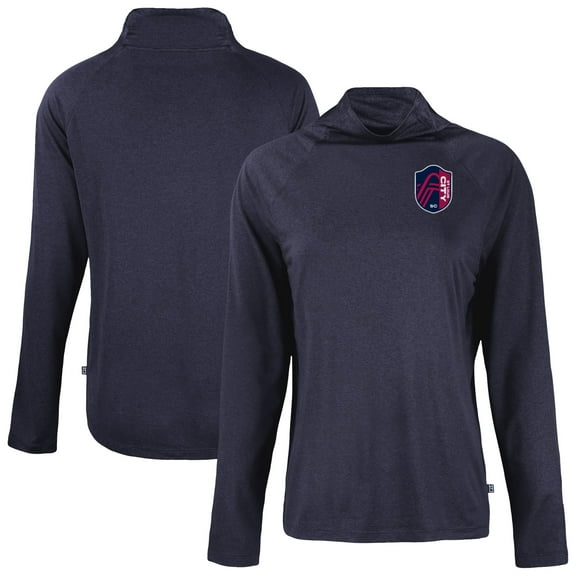 Women's-Cutter & Buck Navy St. Louis City SC Coastline Epic Comfort Eco Recycled Funnel-Neck Top