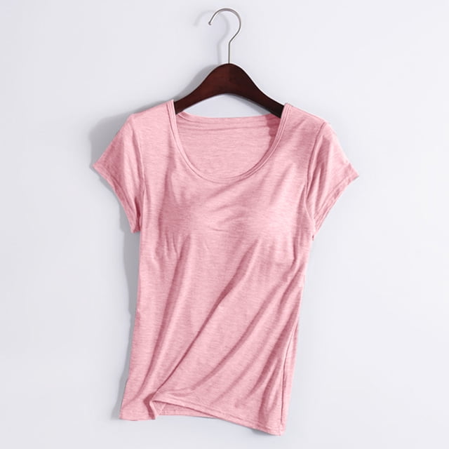 Neewe Tank Top for Women with Built-in Padded Bra Short Sleeve Shirt Cotton Linen Soft Pajamas Daily Outfits