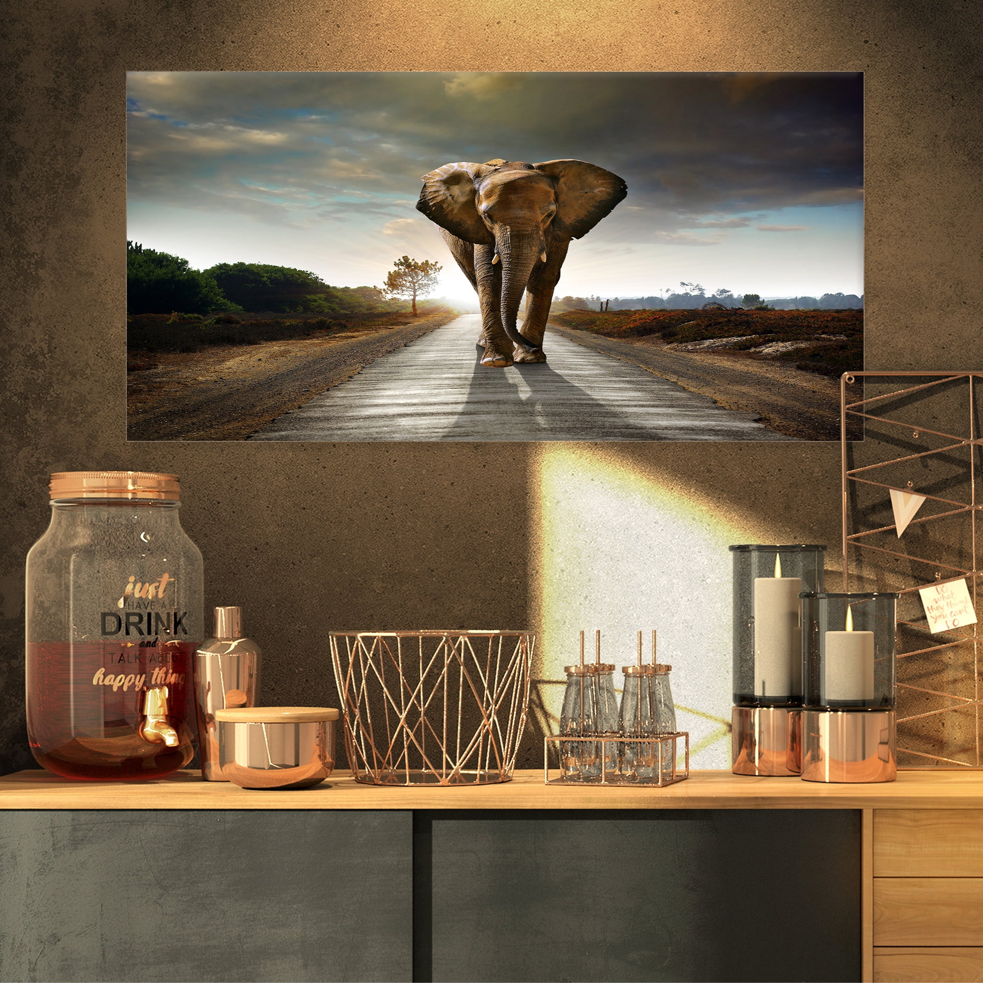 Designart 'Single Walking Elephant ' Photography Canvas Art Print