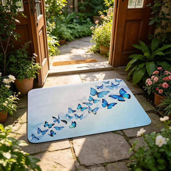 Tuvgenk Non Skid Welcome Mats for Front Door Outdoor indoor Summer Entryway Rugs Washable Butterfly Cute Heavy Duty Doormats for Outside Entry