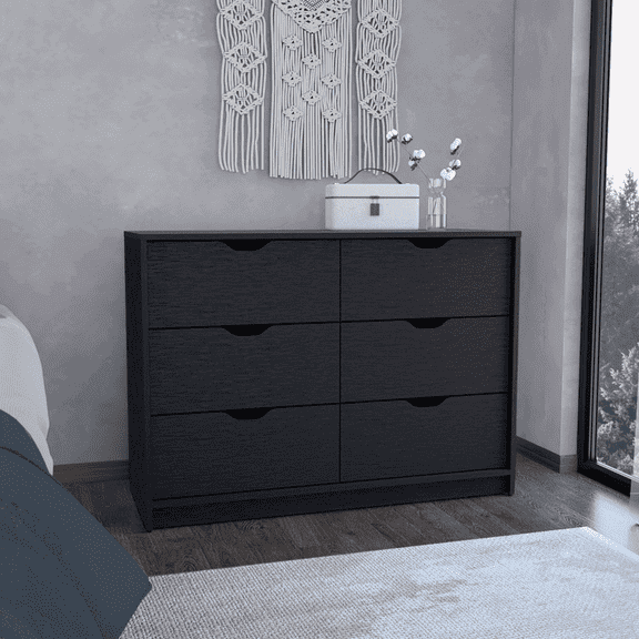 Newboti Basilea 4 Drawers Double Dresser with 2 pull down Cabinets Black 285856780743668