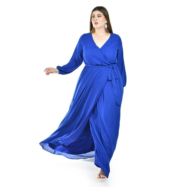 Vestido elegante de manga larga Roman Fashion /Tallas Extras, 2009 (Azul rey) azul 40