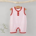 thumbnail image 2 of Fengactive Unisex 0-18M Baby Sleeveless Short Romper Stripe Contrast Button Henley Neck Breathable Cotton Summer Infant Tank Bodysuit Onesie, 2 of 6